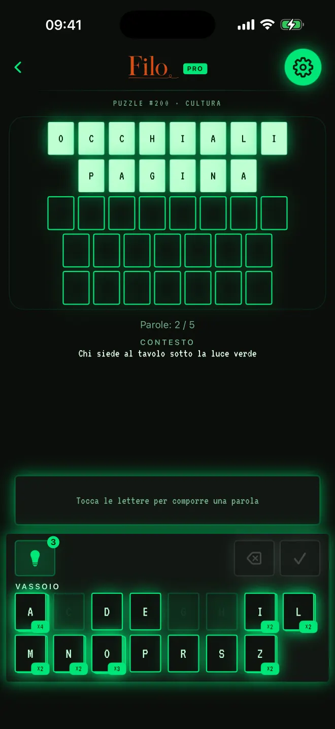 Partita di Filo con due parole risolte su cinque, tema: Arcade.