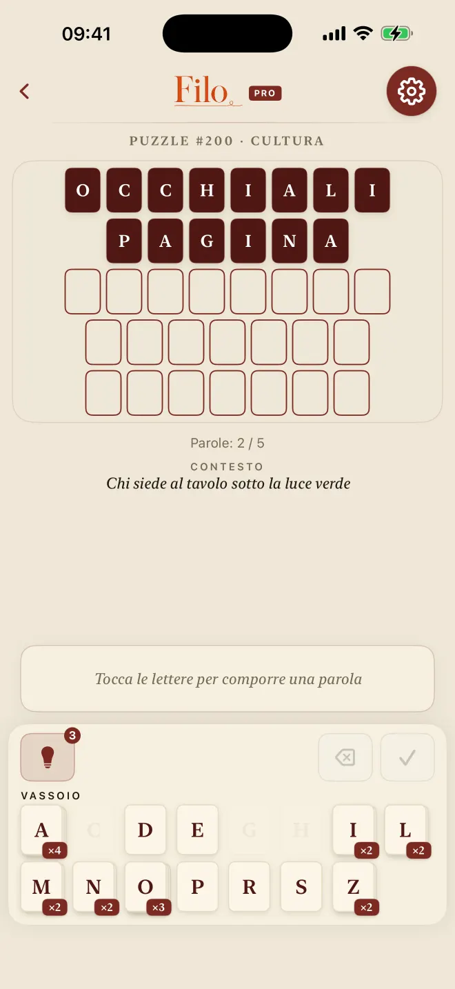 Partita di Filo con due parole risolte su cinque, tema: Manoscritto.