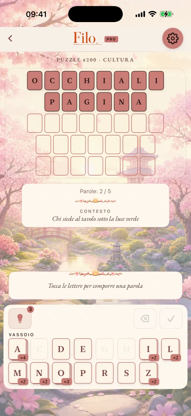 Partita di Filo con due parole risolte su cinque, tema: Sakura.