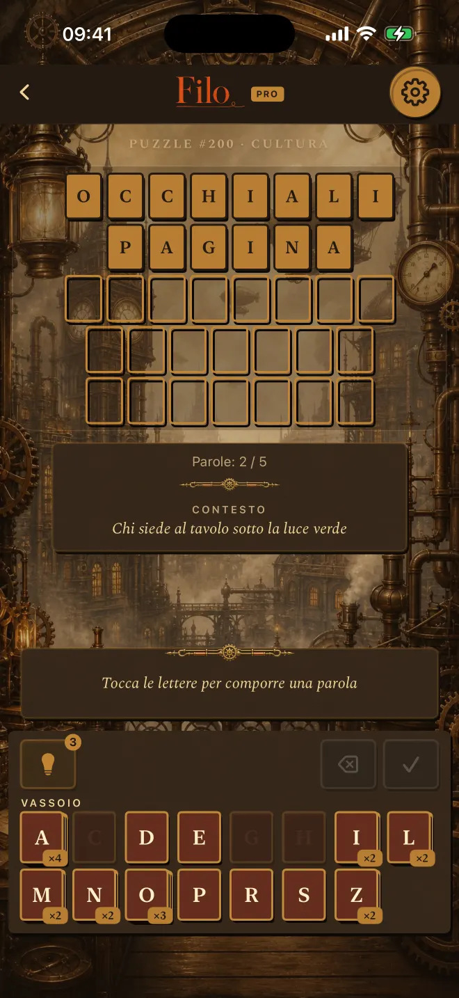 Partita di Filo con due parole risolte su cinque, tema: Steampunk.