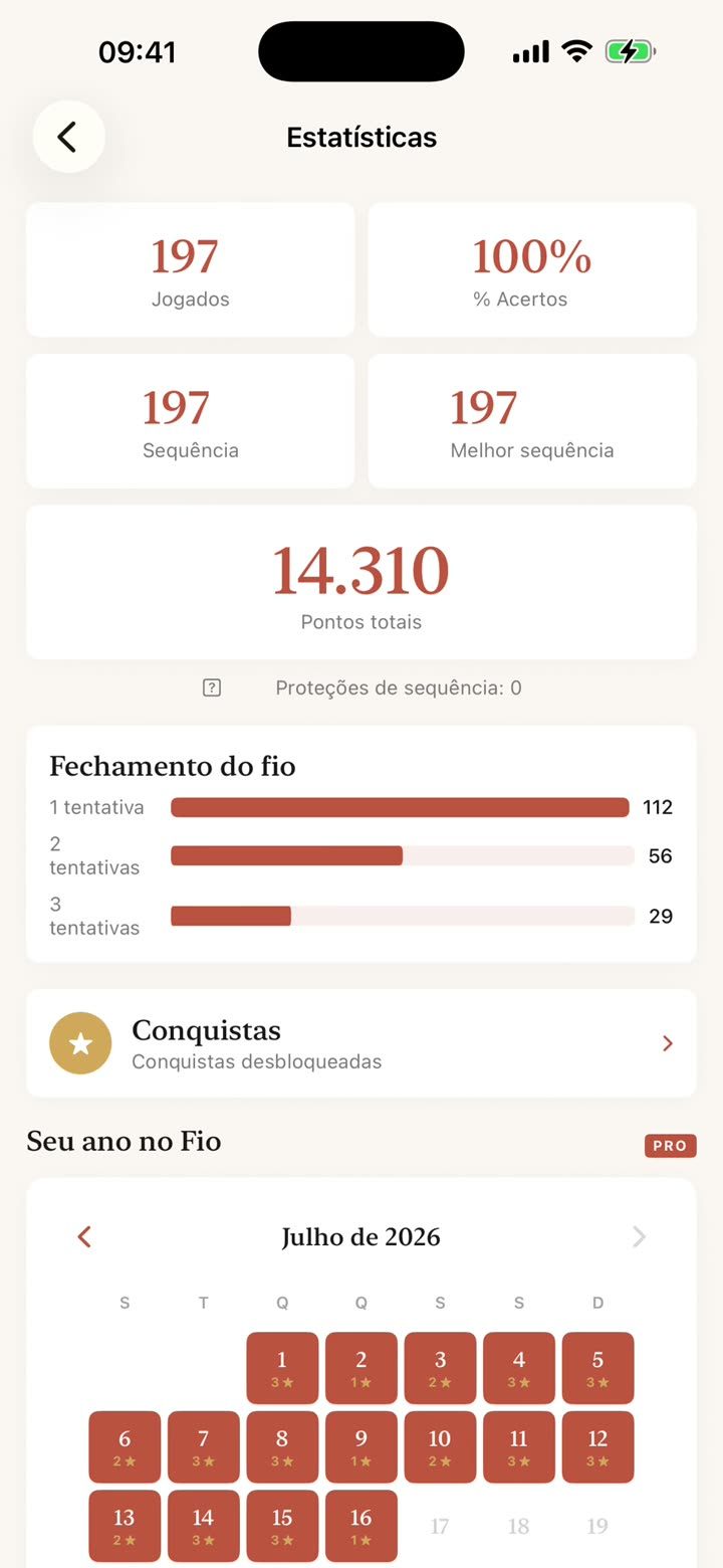 Estatísticas e conquistas — Hilo